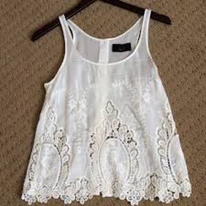 Dolce Vita Silk Blend Lace Tank Top Large Ivory Embroidered Boho